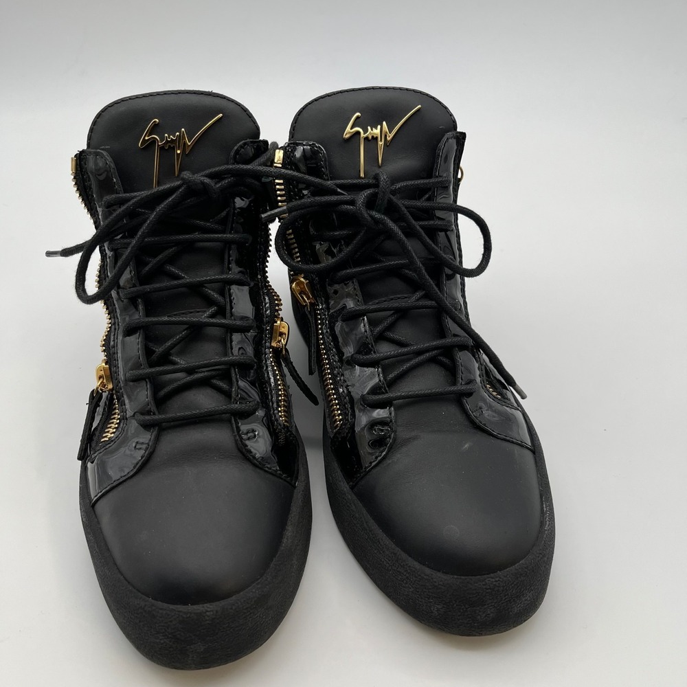 Giuseppe Zanotti Kriss Leather Mid Top Sneakers Men's Black Zipper Athletic - 10